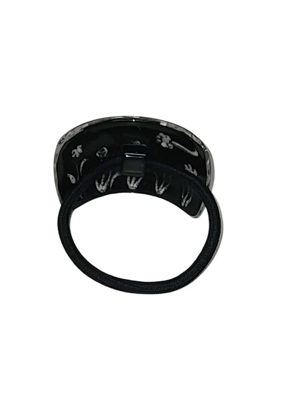 Vintage Black Ponytail Cuff Hair Tie Silver Floral Y2K Boho Accent